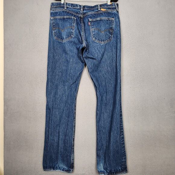 Levis 501 Jeans Mens 38x36 Blue Medium Wash Denim Straight Leg Button Fly - Picture 2 of 16
